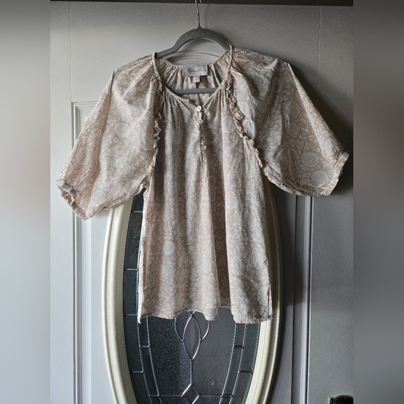 Cleobella Organic Cotton Puff Sleeve Blouse – Women’s Medium – Tan & Cream Flora - Picture 1 of 8